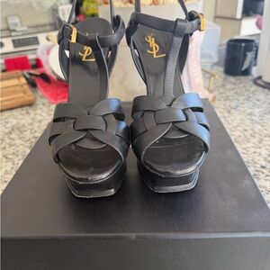Saint Laurent Black Strappy Platform Heels